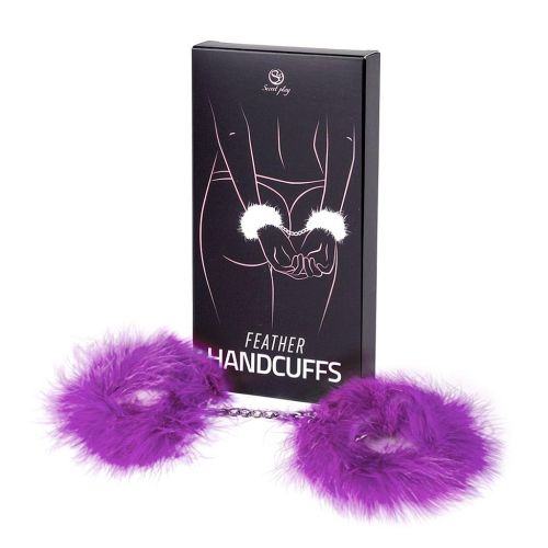 Наручники с перьями аиста марабу в фиолетовом цвете Secret Play Feather Handcuffs  Наручники с перьями аиста марабу в фиолетовом цвете Secret Play Feather Handcuffs