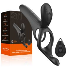 Вібронасадка на член із кільцем для мошонки чорного кольору Erospace Men's Play Vibrating Cock Ring B11