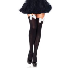 Чулки непрозрачные черного цвета с атласными белыми бантиками Leg Avenue 