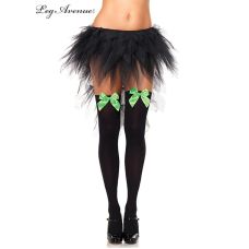 Чулки непрозрачные черного цвета с атласными неоново зелеными бантиками Leg Avenue 