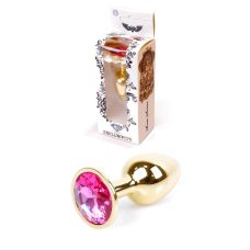 Анальний металевий затор золотистого кольору з рожевим камінчиком Boss series Plug Jewellery Gold Plug Pink