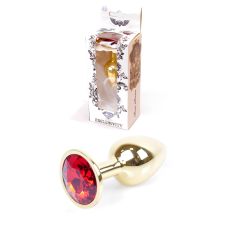 Анальний металевий затор золотистого кольору з червоним камінчиком Boss series Plug Jewellery Gold Plug Red розмір S