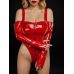 Боди с сеточками вставками по бокам латексное красного цвета Devil Boutique размер XL