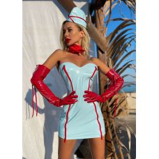 Костюм стюардеси для рольових ігор із латексу блакитного кольору Devil Boutique розмір M