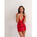 Короткое лаковое платье с глубоким вырезом красного цвета Devil Boutique размер М