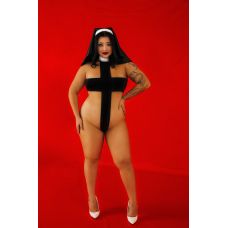 Костюм монашки з хрестом для рольових ігор чорно білого кольору Devil Boutique розмір XXL