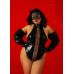 Костюм кішечки з мереживною маскою для рольових латексний ігор чорного кольору Devil Boutique розмір S