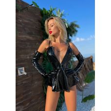 Латексный черный боди с короткой юбкой черного цвета Devil Boutique размер S