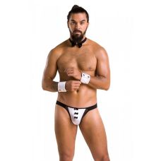 Комплект чоловічий стрінги з манжетами чорного кольору з білим Passion Alfred 036 розміри S M