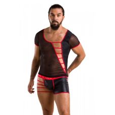 Комплект чоловічого чорного кольору з вирізами з червоною облямівкою Passion 055 Mark розміри 2XL 3XL