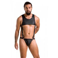 Боді чоловіче на ремінцях чорного кольору Passion Adam 056 розміри L XL