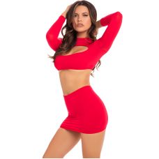 Комплект женского белья Топ с глубоким декольте и Юбка красного цвета Pink Lipstick Lingerie Stop & Stare 2pc Skirt Set Red размеры S M