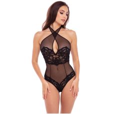 Мереживне боді з відкритою спиною чорного кольору Rene Rofe Lingerie Midnight Halter Teddy Black розміри S M