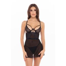 Прозрачный пеньюар с Трусиками черного цвета Rene Rofe Lingerie 2pc Bondage Strapping Chemise Set Black размеры S M