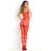 Бодістокінг візерунковий червоного кольору Rene Rofe Lingerie Strapped Up Sheer Red розмір Оne size