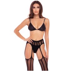 Комплект женского белья с подтяжками для чулок черного цвета Rene Rofe Lingerie Straight Up 3 Pc Garter Set Black размеры S M 3 предмета 