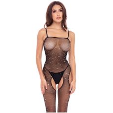 Бодистокинг в камешках с открытым доступом черного цвета Rene Rofe Lingerie Sparkle Crotchless Bodystocking размер Оne size