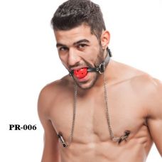 Кляп шарик в рот БДСМ с зажимами для сосков черно красного цвета Roоmfun 