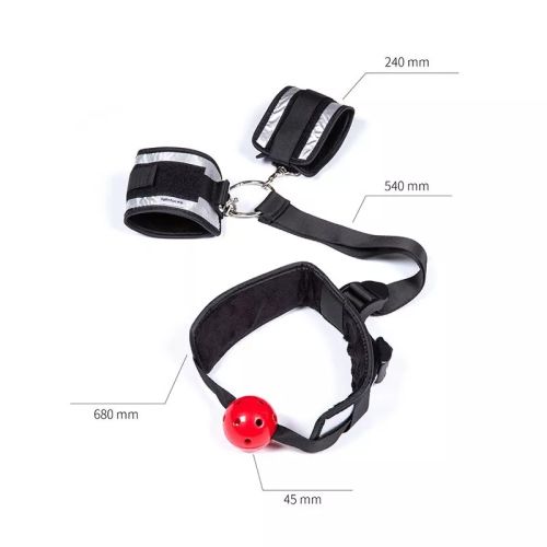 Набор для БДСМ кляп и наручники черный Roоmfun Ball Gag and Wrist Restraint Set