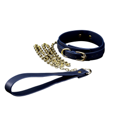 Нашийник з повідцем БДСМ шкіряні синього кольору Romfun
