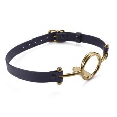 Кляп кольцо в рот БДСМ для прижатия языка золотисто черного цвета Roomfun Romfun Mouth Gag размер M 