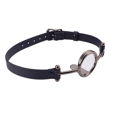 Кляп в рот с кольцом расширителем БДСМ серебристо черного цвета Roomfun размер M