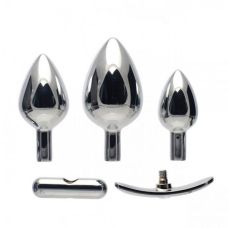 Набір анальних пробок метал 3шт + 2 ручки + 1 ключ Loveshop