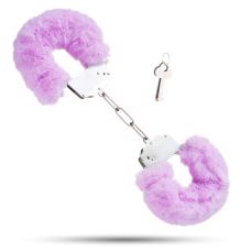 Наручники металлические Roomfun с толстым фиолетовым мехом S&M CuffS