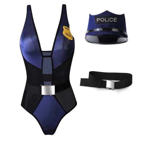 Костюм для ролевых игр Полицейской Боди Кепка и Ремень черно синий Sunspice размеры S/M