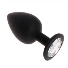 Анальна пробка чорна силіконова з безбарвним каменем Сваровскі loveshop розмір S