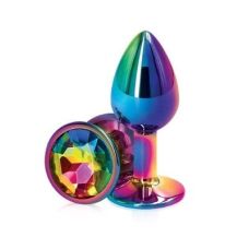 Анальна пробка різнокольорова металева з райдужним каменем Сваровскі loveshop розмір M