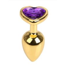 Анальна пробка з фіолетовим кристалом Gold Metal Heart Dark Violet S