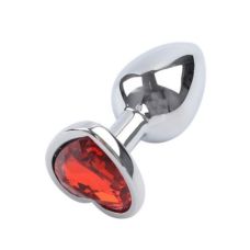Анальна пробка срібного кольору з червоним кристалом у вигляді серця M            