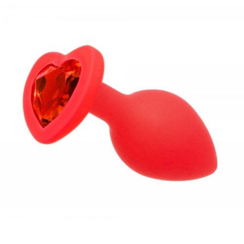 Анальная пробка красная силиконовая с красным камнем в виде сердца Loveshop размер S
