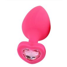 Анальна пробка зі стильним каменем Pink Silicone Heart Light Pink M