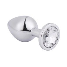 Анальна пробка срібляста металева з безбарвним каменем Сваровскі loveshop розмір S