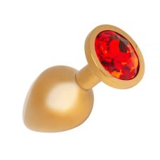 Анальна пробка золотого кольору з червоним кристалом S