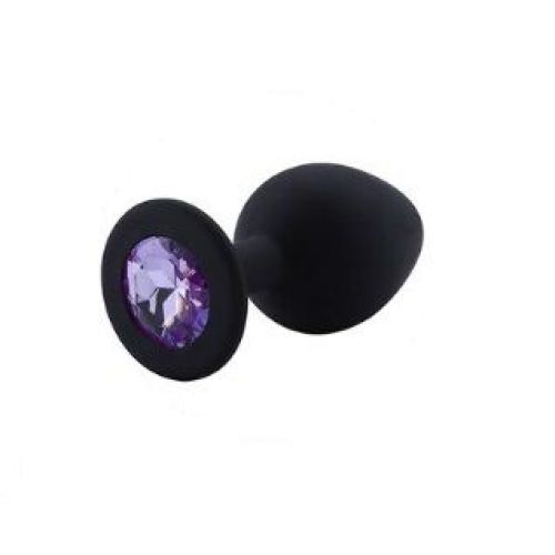 Анальная пробка черная силиконовая с фиолетовым камнем сваровски Loveshop размер S