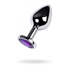 Анальна пробка металева срібляста з фіолетовим стразом loveshop розмір M
