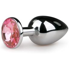 Анальна пробка металева срібляста з рожевим каменем loveshop розмір L