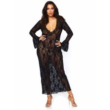Мереживна сукня максі з глибоким декольте з V подібним вирізом і рукавами чорного кольору Leg Avenue