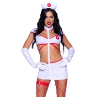 Еротичний костюм медсестри для рольових ігор червоно білого кольору Leg Avenue 4 предмета розмір M