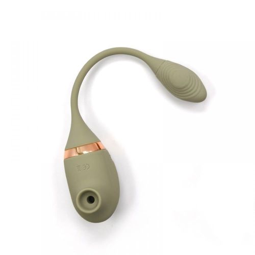 Подвійний кліторальний вакуумний стимулятор з вібруючим хвостиком для точки G силіконовий зеленого кольору Sweet Em Velvet Lure