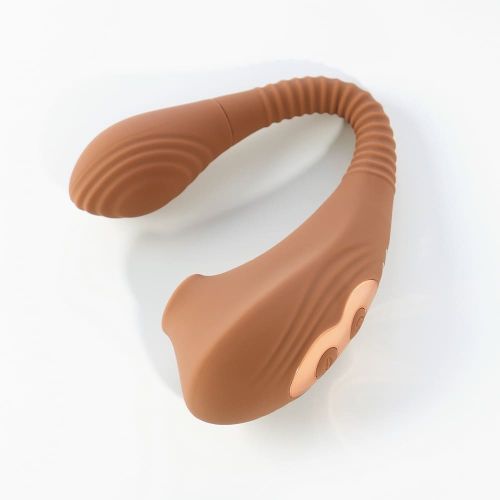 Подвійний кліторальний вакуумний стимулятор з вібруючим хвостиком для G силіконовий коричневого кольору Sweet Em Velvet Lure