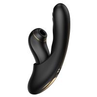 Смарт Вибратор Пульсатор с функцией нагрева и сменной насадкой с отростком с вакуумной стимуляцией клитора черный BeYourLover Fatima 