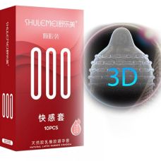 Презервативи з латексу ультратонкі з пухирцями та реберцями прозорого кольору Foxshow Shulemei 000 10 штук червоні