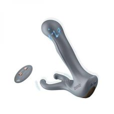 Вібратор для простати з ерекційним кільцем та пультом дистанційного керування сірого кольору Lockink