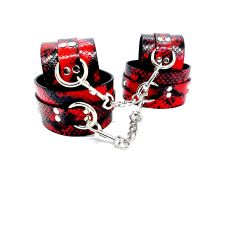 Система для фиксации тела БДСМ с наручниками и поножами искусственная кожа красно черного цвета DS Fetish