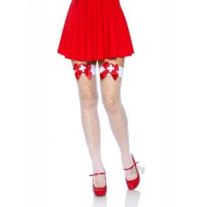 Чулки для медсестры для ролевых игр с красными бантами белого цвета Leg Avenue