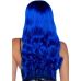 Парик с челкой с длинными волнистыми волосами синего цвета Fetish Hair длина 600 мм
